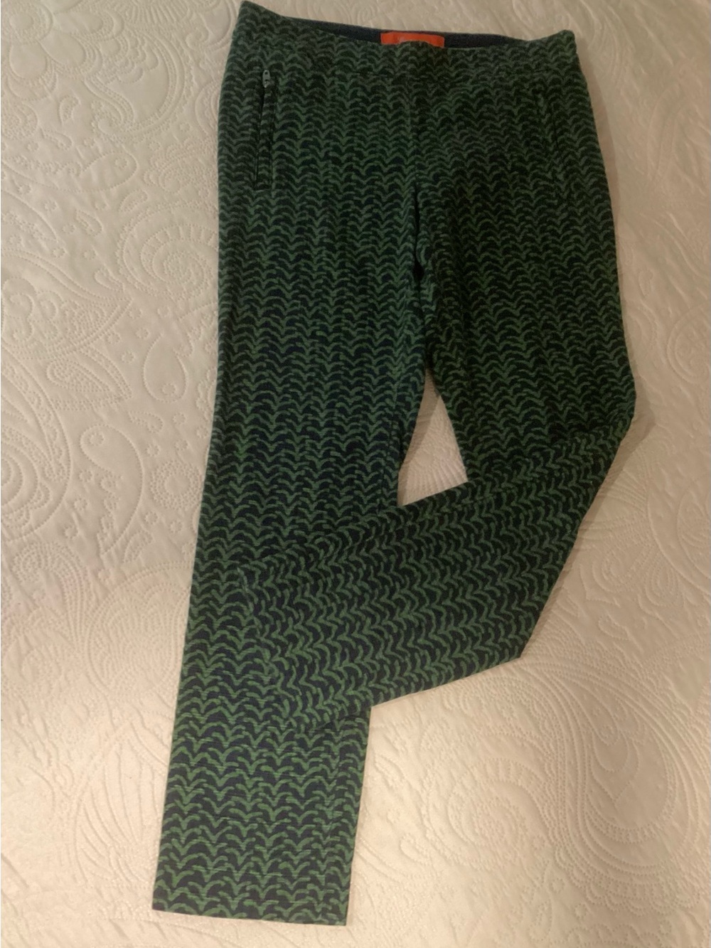 Cartonnier Anthropologie Green and Navy Patterned Skinny pants